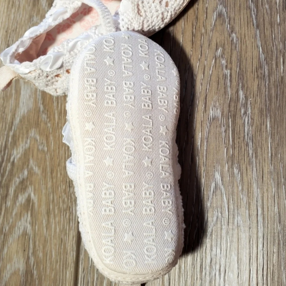 Elegant White (Bone) Crocheted Baby Shoes with Bow Size 2